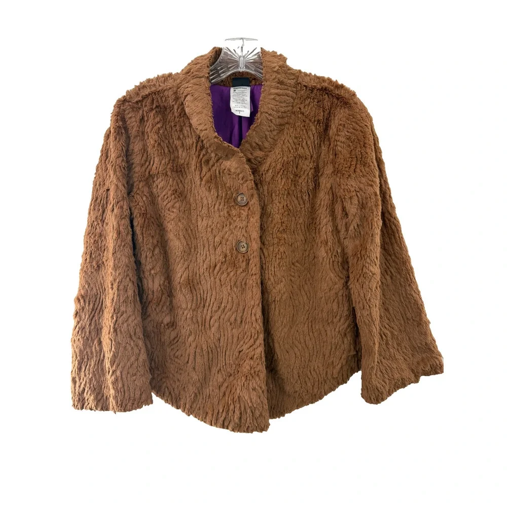 Patagonia Women's Brown Faux Fur Jacket High Pile Fleece Button Front Modern S